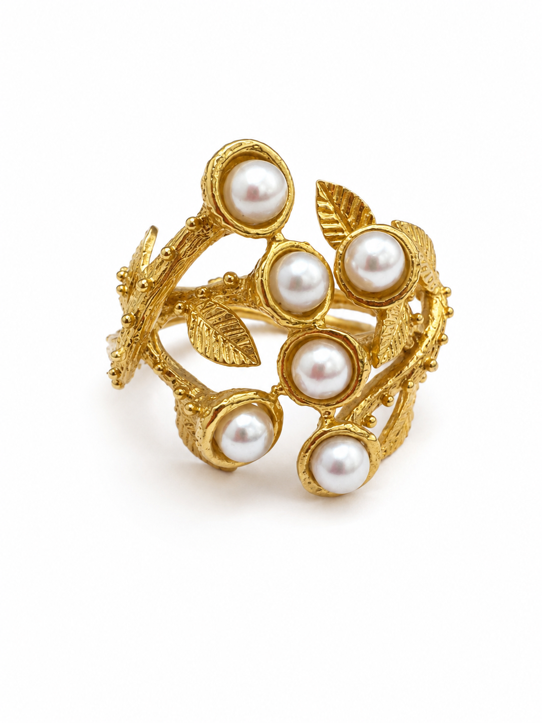 Golden Laurel Pearl Ring