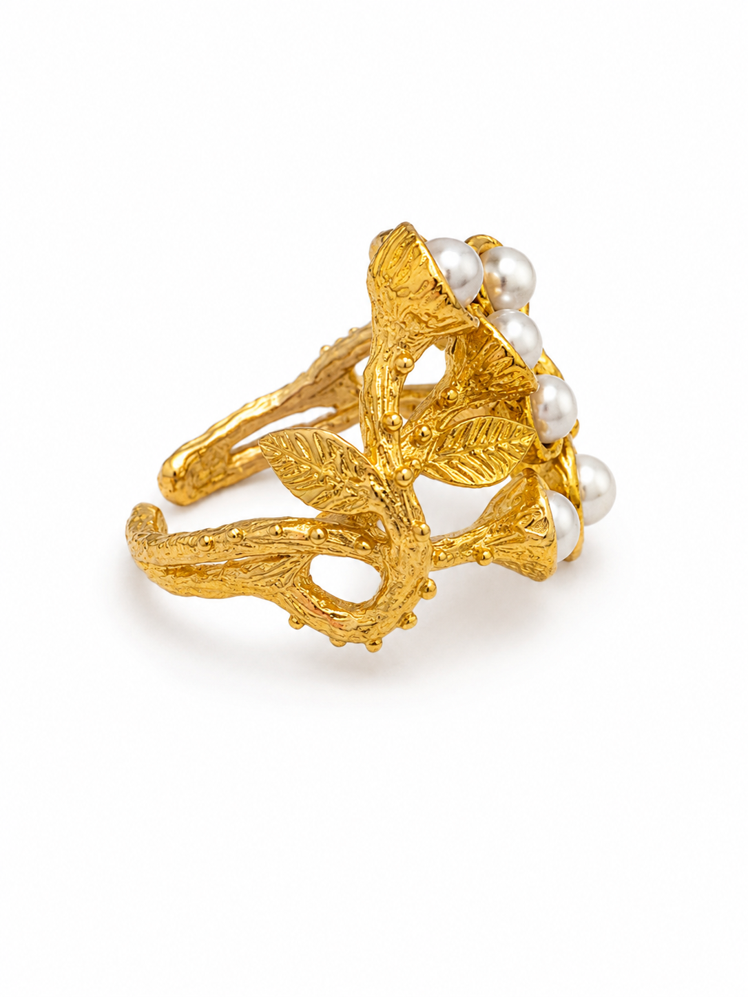 Golden Laurel Pearl Ring