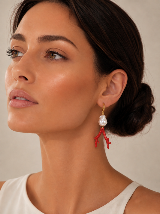 Chic Coral and Pearl Earrings